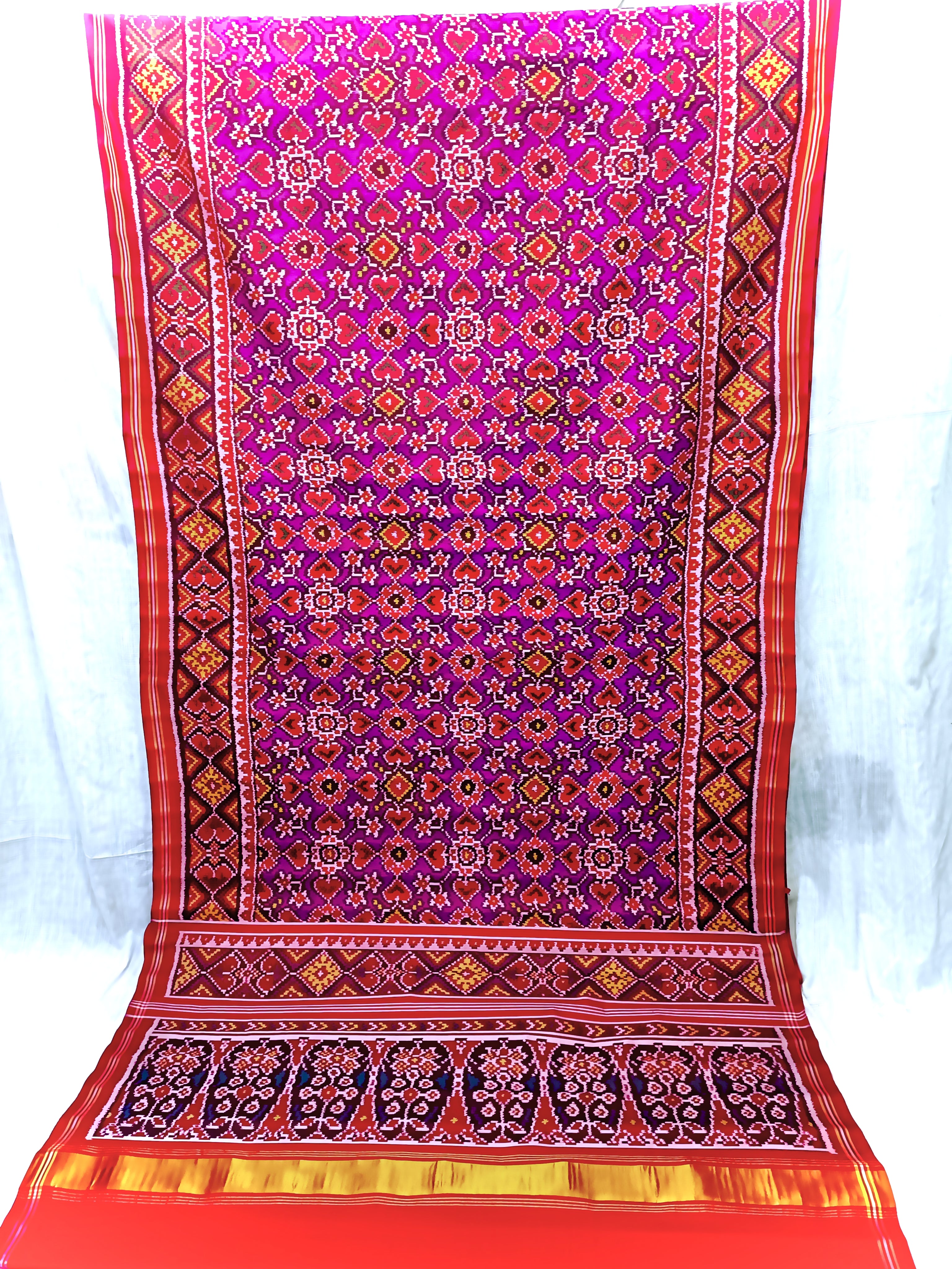 Magenta & Red Geometric Floral Patola Saree